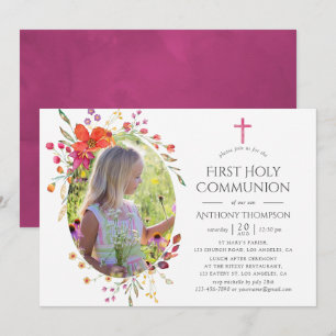 Aquarelle Wildbloms Första Heligan Communion Inbjudningar