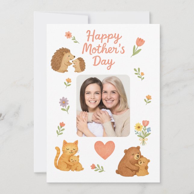 Aquarellkarte zum Muttertag- Tiermotive- Mama Kind Julkort (Framsida)