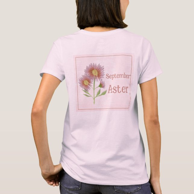 Aquarellkonst Aster Blomma September Födelsedag T Shirt (Baksida)