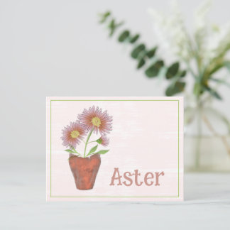 Aquarellkonst Aster Blomma September Födelsedag Vykort