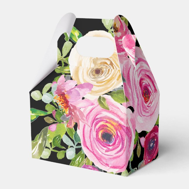 Aquarellrosor i rosa svart Personlig Presentaskar (Framsidan Sidan)