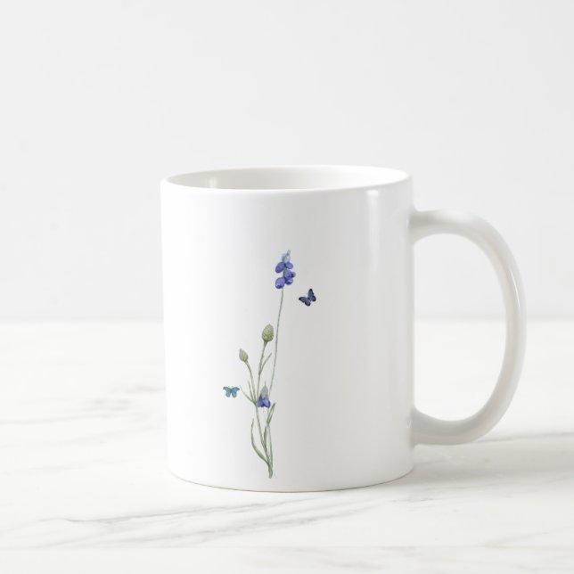 Aquarellvildblommor och blåa aquarellränder kaffemugg (Höger)