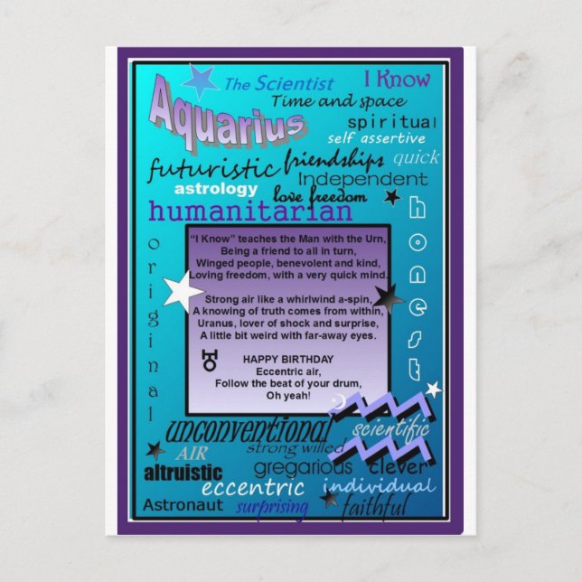 AQUARIIUS BIRTHDAY VYKORT (Framsida)