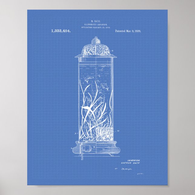Aquarium 1920 Patent Art Blueprint Poster (Framsidan)