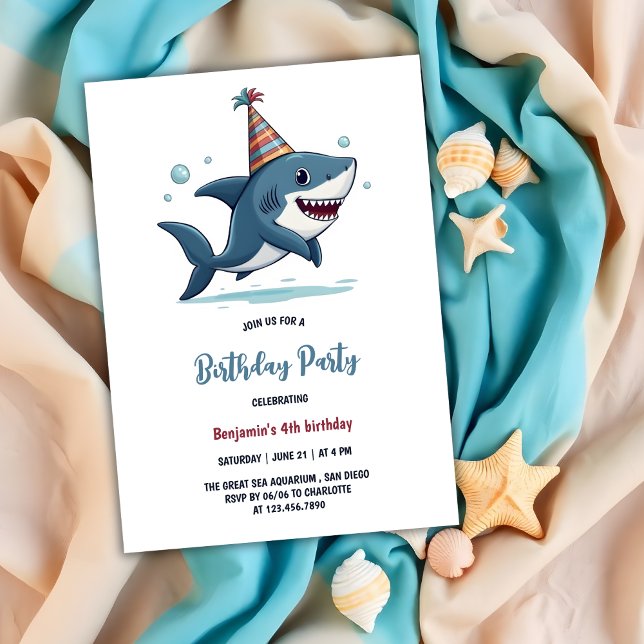Aquarium Kids Party Cute Shark Birthday Inbjudningar (Aquarium Kids Party Cute Shark Birthday Invitation)