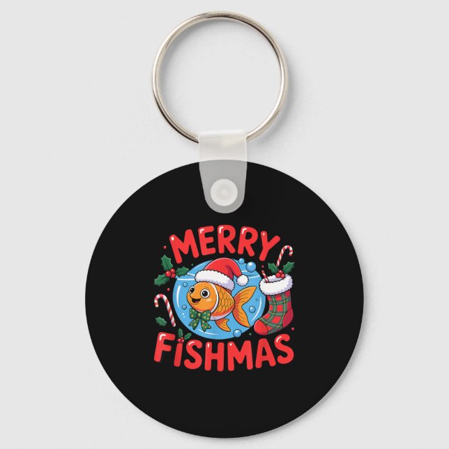Aquarium Lover Trocal Fiank Christmas Merry Fishma Nyckelring (Framsida)