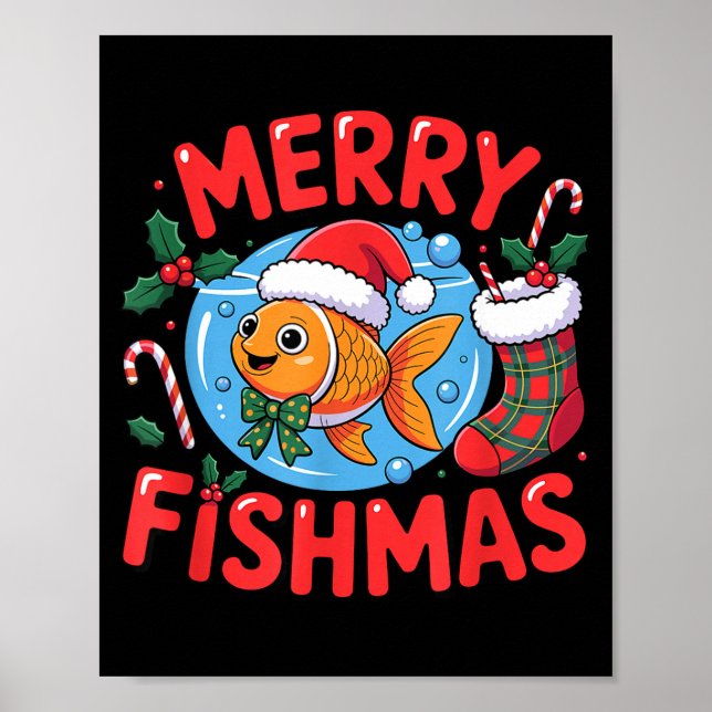 Aquarium Lover Trocal Fiank Christmas Merry Fishma Poster (Framsidan)