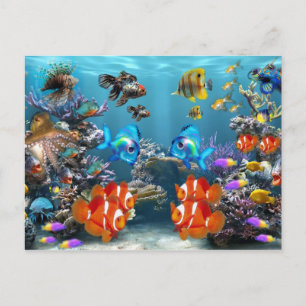 Aquarium Sjöliv Stil Vykort