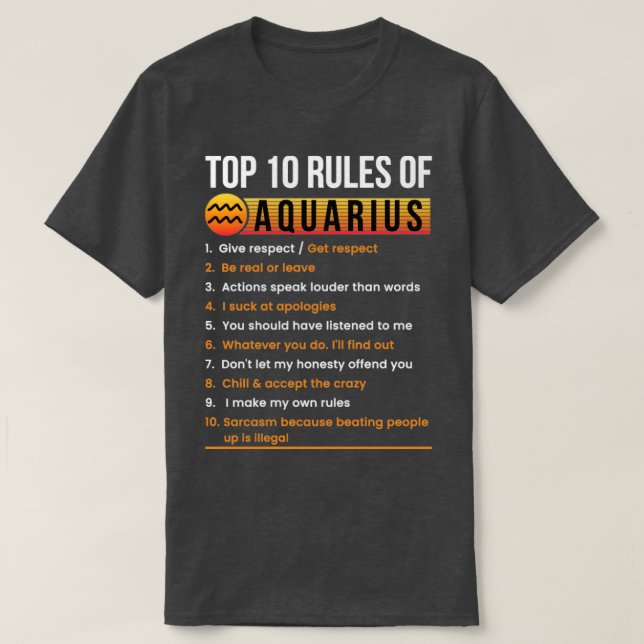 Aquarius 10 Regler Traits Facts Horoscope Zodiac S T Shirt (Design framsida)