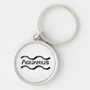 AQUARIUS, abstrakt utformning av zodiaksignalen. Rund Silverfärgad Nyckelring