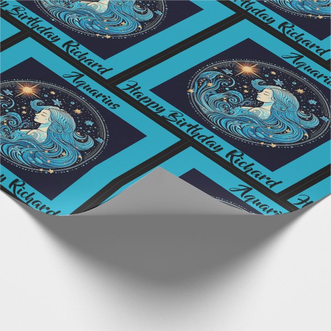Aquarius Add Namn Birthday Zodiac Gift Presentpapper (Hörn)
