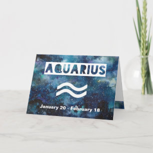 Aquarius Astrology Blue Watercolor Galaxy Birthday Kort