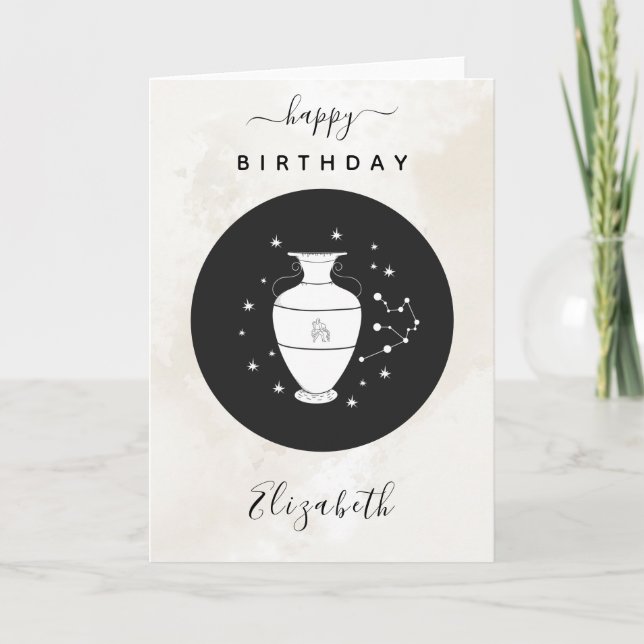 Aquarius Astrology Sign Horoscope Elegant Birthday Kort (Framsida)