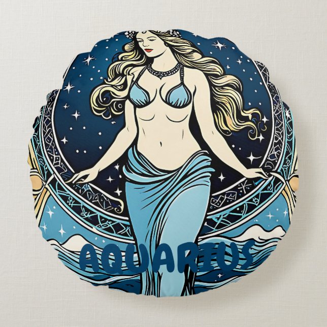 Aquarius Astrology-tecken Rund Kudde (Framsidan)