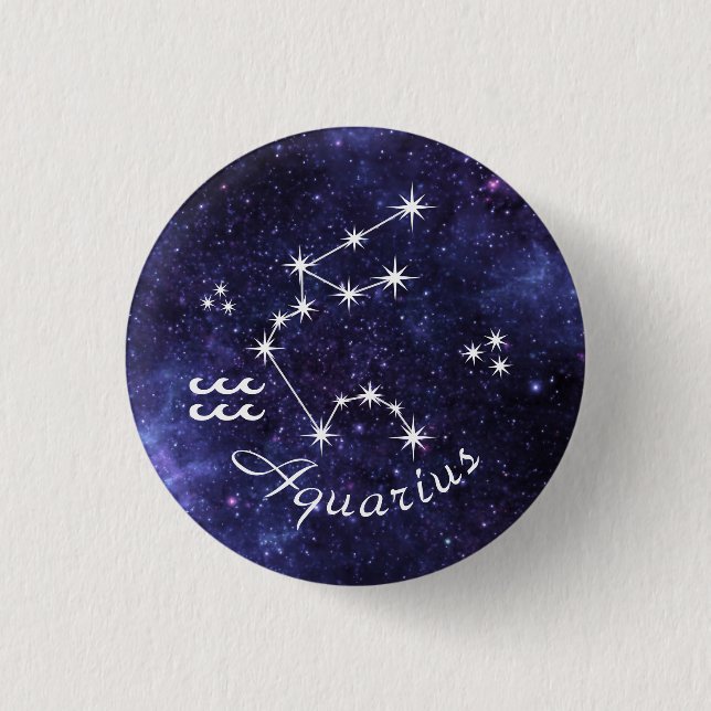 Aquarius Badge, Zodiac Horoscope Badge Knapp (Framsida)