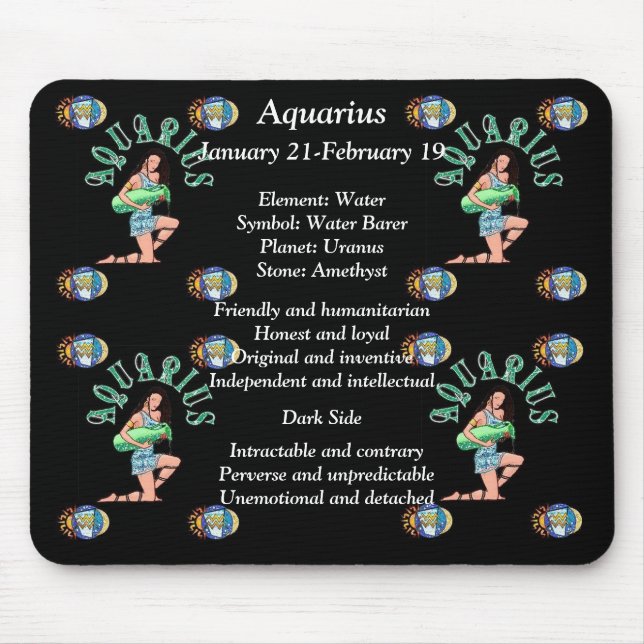 Aquarius Birth Sign Zodiac Mouse Pad Musmatta (Framsidan)