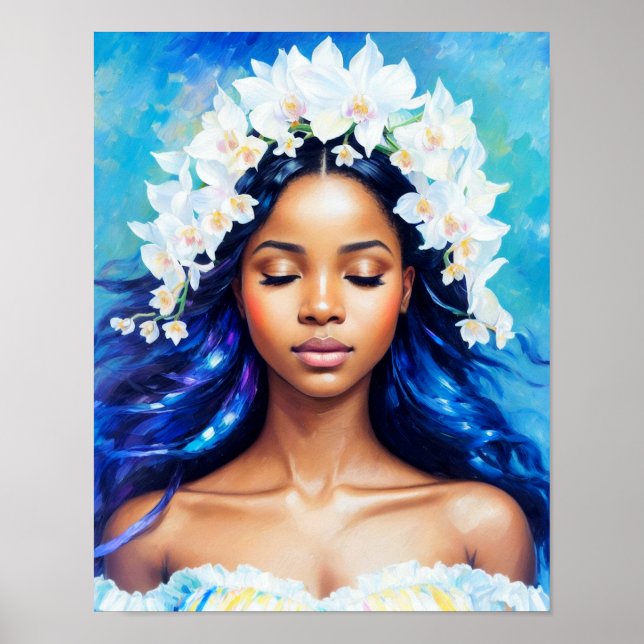 Aquarius Black Girl Zodiac Art Poster (Framsidan)