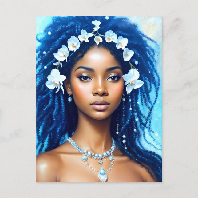 Aquarius Black Woman Zodiac Orchid Art Vykort (Framsida)