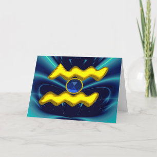 AQUARIUS Blue Sapphire & Guld Zodiac Birthday Kort
