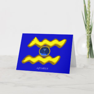 AQUARIUS Blue Sapphire & Guld Zodiac Birthday Kort