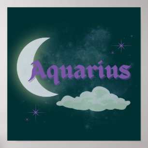 Aquarius Celestial Måne Cloud Stars Astrology Art Poster