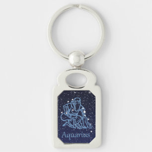 Aquarius Constellation and Zodiac Sign med stjärn Rektangulärt Silverfärgad Nyckelring