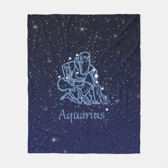 Aquarius Constellation and Zodiac Sign med stjärno Fleecefilt (Framsidan)
