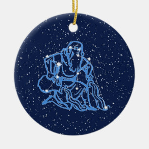 Aquarius Constellation and Zodiac Sign med stjärno Julgransprydnad Keramik