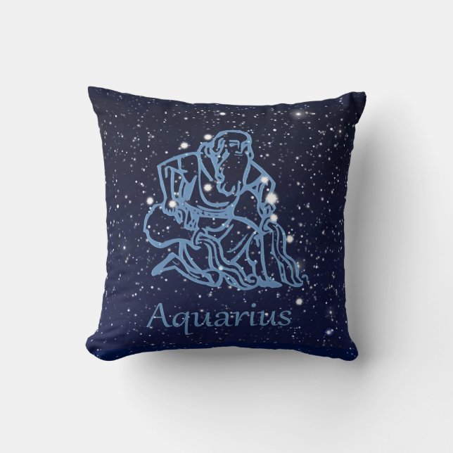 Aquarius Constellation and Zodiac Sign med stjärno Kudde (Framsida)