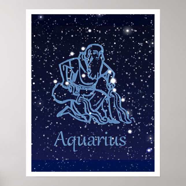 Aquarius Constellation and Zodiac Sign med stjärno Poster (Framsidan)