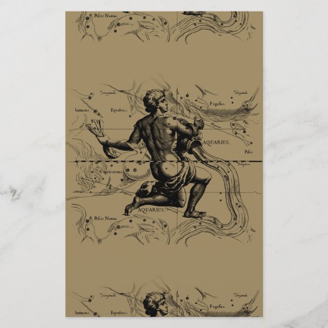 Aquarius Constellation Karta av Hevelius Brevpapper (Framsida)
