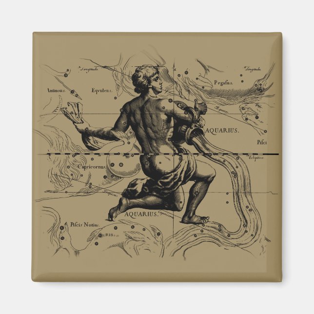 Aquarius Constellation Karta av Hevelius Magnet (Framsidan)