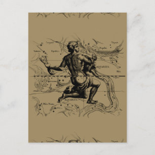 Aquarius Constellation Karta av Hevelius Vykort