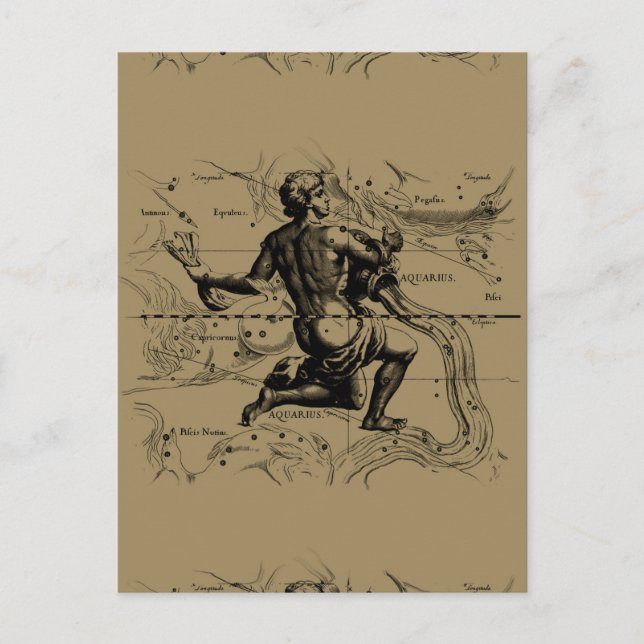 Aquarius Constellation Karta av Hevelius Vykort (Framsida)