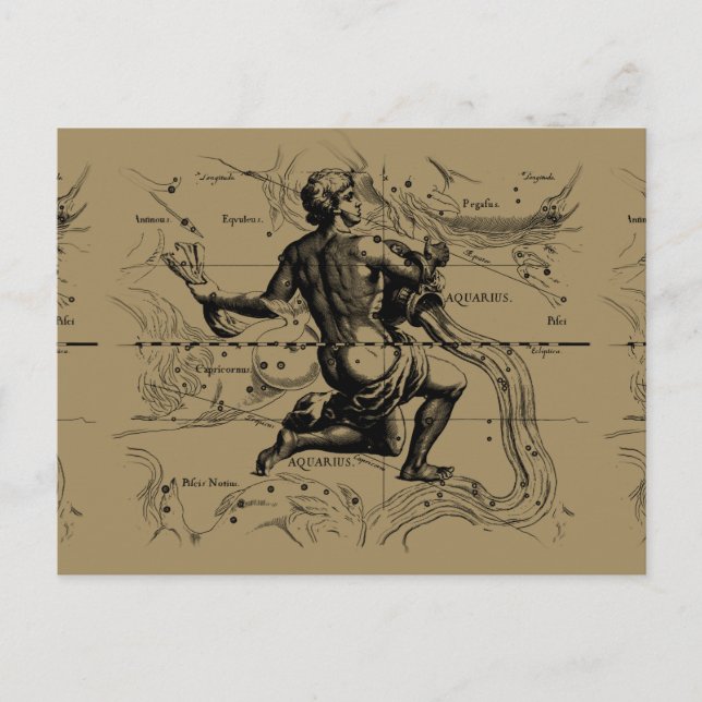 Aquarius Constellation Karta av Hevelius Vykort (Framsida)