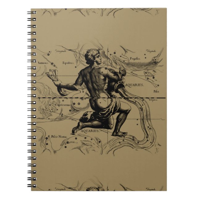Aquarius Constellation Karta Hevelius 1690 om Taup Anteckningsbok Med Spiral (Framsidan)