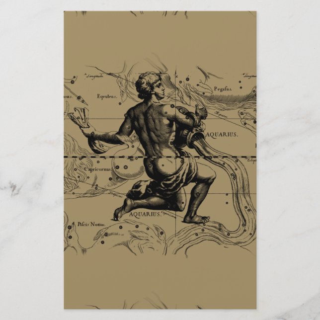 Aquarius Constellation Karta Hevelius 1690 om Taup Brevpapper (Framsida)
