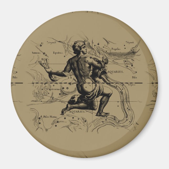 Aquarius Constellation Karta Hevelius 1690 om Taup Magnet (Framsidan)