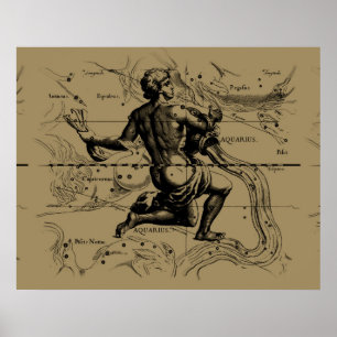 Aquarius Constellation Karta Hevelius 1690 om Taup Poster