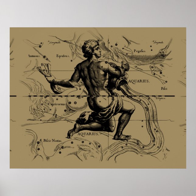 Aquarius Constellation Karta Hevelius 1690 om Taup Poster (Framsidan)