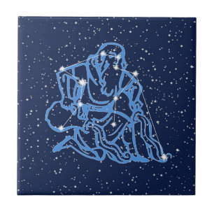 Aquarius Constellation och Sol med Stars Cer Kakelplatta