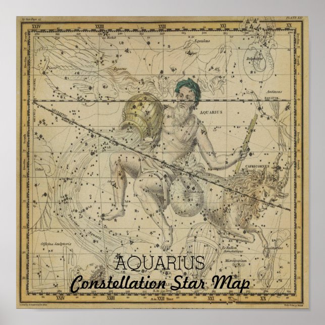 Aquarius Constellation Star Karta januari Poster (Framsidan)