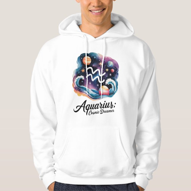 Aquarius Cosmic Dreamer Watercolor Zodiac-tecken Hoodie (Framsida)