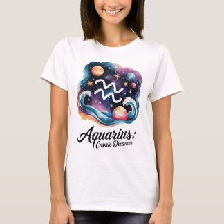 Aquarius Cosmic Dreamer Watercolor Zodiac-tecken T Shirt