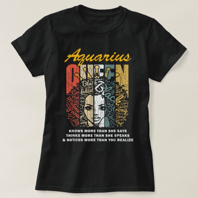Aquarius drottning Birthday Gift Shirt - vet mer . T (Design framsida)