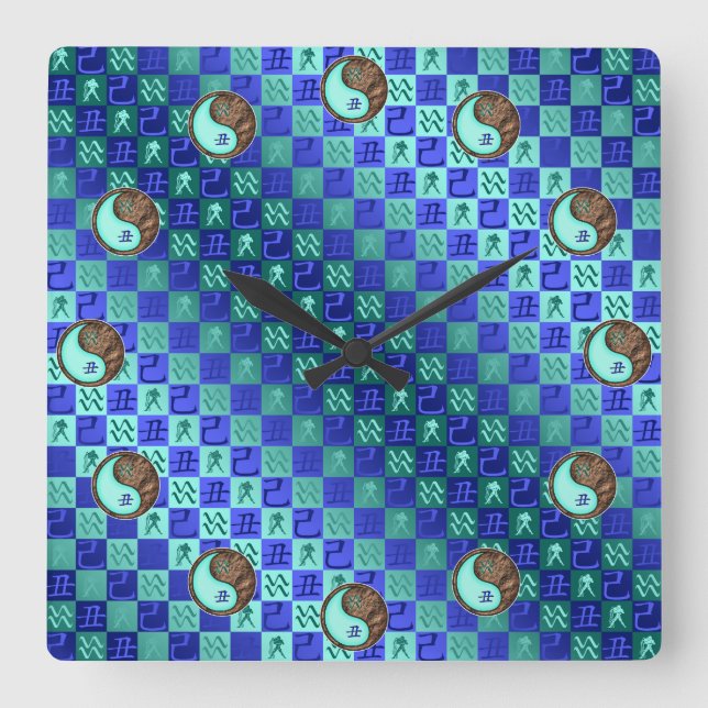 Aquarius & Earth Ox Fyrkantig Klocka (Framsida)