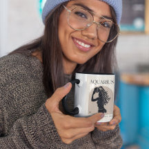 Aquarius Feminine Zodiac Black/ Brown Design 15oz