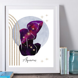 Aquarius Feminine Zodiac Blue Lila Design Poster