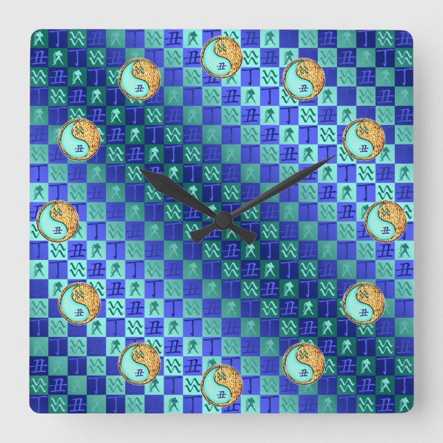 Aquarius & Fire Ox Fyrkantig Klocka (Framsida)