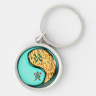 Aquarius & Fire Tiger Rund Silverfärgad Nyckelring